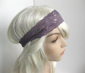 Purple Lavender Stretch Lace Headband Mauve Floral Head Wrap Women's Hairband Head Wrap Hair Accessories