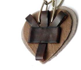 Long Pendant Necklace. Leather Heart Pendant. Brown Recycled Leather. Leather Jewelry. SteamyLab Design.