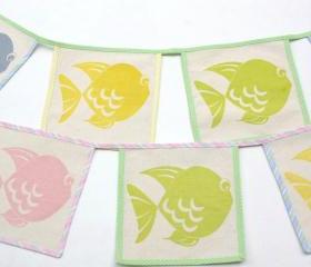 Pennat garland. Baby garland with fish screen printed