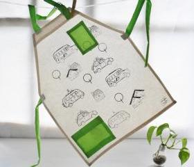 Children apron with cars screenprinted for coloring