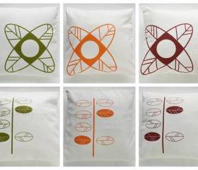 Pick 2 Pillow Covers leaves and flowers hand printed - 16"x16"