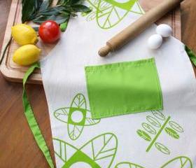 Cook APRON - Natural cotton canvas apron handprinted with flowers and leaves design.