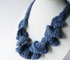 Crochet Necklace Gothic Light Blue Cotton Spring Summer Fashion Funky Coconut Button. Handmade by SteamyLab.