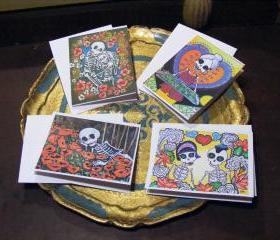 Day of the Dead Greeting Cards - Mini Prints - Skeletons Love Thanks Birthday Friends - Blank Cards