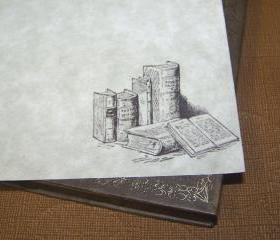 Old Stack of Books - Stationery - Vintage Appearance - Set of 30 Parchment Sheets 30 Self Sealing Envelopes 