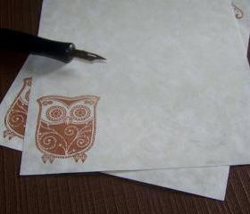 Owl Stationery Set - Art Deco - Vintage Appearance - 30 Parchment Sheets 30 Envelopes 