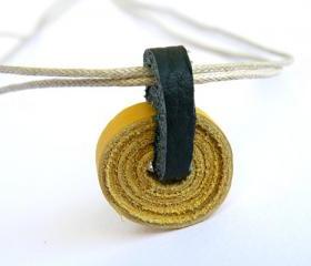 Recycled Leather Necklace. Eco Friendly Yellow Green Roll Pendant Geometric Necklace. Minimalist Jewelry. SteamyLab Design