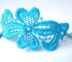 Turquoise Vintage Bracelet Lace Cuff Vintage Lace Jewelry Hand dyed Upcycled Jewellery Unique Jewelry Handmade by SteamyLab.