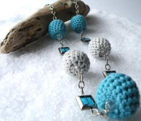 Long Crochet Necklace Retro Jewelry Glass Beads Turquoise Light Gray Spring Summer Fashion Elegant. Stylish. Trendy.