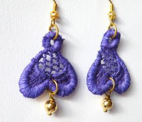Vintage Purple Lace Hook Earrings Women Accessories Textile Jewelry Italian Fashion by SteamyLab.