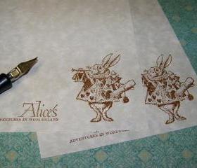 Luxurious Alice in Wonderland 'White Rabbit Blows His Horn' Vintage Parchment Stationery Set 50 Parchment Sheets 25 Envelopes