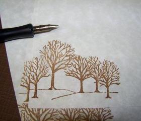 Winter Trees - Vintage - Parchment Paper - Letter Writing - Set of 50 Sheets 25 Envelopes - Personalizing Available