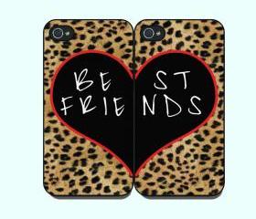 Best Friends with Leopard pattern-- iphone 5 case in Pair,iphone 5 cover, in durable plastic case ,black or white case side 