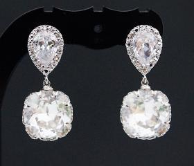Wedding Earrings Bridal Jewelry Bridal Earrings Bridesmaid earrings dangle earrings clear white Swarovski square drops