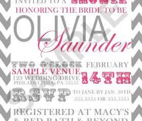 Bridal Shower Modern Chevron Invitation( Digital File ) 