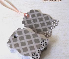 36 Grey Diamond Scalloped Gift Tags