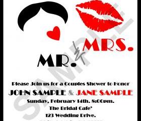 Bridal Shower Couple Mustache & Lip Invitation( Digital File ) 