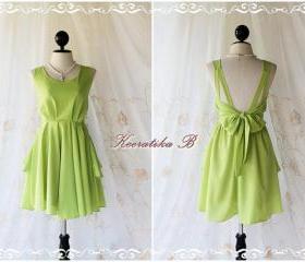 A Party V Shape - Prom Party Cocktail Bridesmaid Dinner Wedding Dress Asymmetric Hem Fresh Lemon Green Gorgeous Glamorous Dress