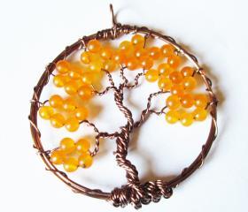 Orange Tree of Life Pendant - Bohemian Jewelry - Antique Copper Trees - Hippie, Boho Style