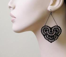 French Lace - Romantic Heart Chandelier Earrings