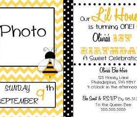 Little Honey Chevron Birthday Invitation ( Digital File ) 