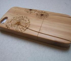 Iphone 5 case - wooden cases bamboo, cherry and walnut wood - Dandelion - laser engraved