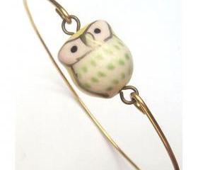 Brass Yellow Porcelain Owl Bracelet