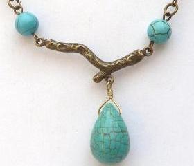 Antiqued Brass Branch Turquoise Necklace