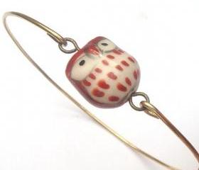 Brass Porcelain Owl Bracelet