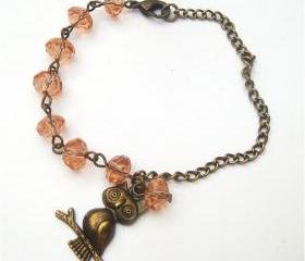 Antiqued Brass Owl Quartz Bracelet