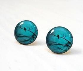 Bird Earrings in Teal Blue Ear Studs, Small Ear Posts Earrings, Gift Bridesmaids