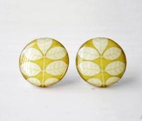 Mustard yellow Branch earrings, White Tree Leaf jewelry, Super Cute Gift