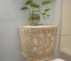 Crochet Toilet Tank Cover (front and sides) - pearls (TTC2A) & ocean (TTC2B)