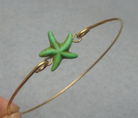 Green Turquoise Star Brass Bangle Bracelet