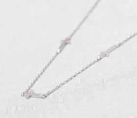 Three tiny Sideways Cross Necklace in Silver
