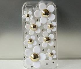 Handmade Full Resin Flower and Crystal Clear iphone 4 4s or iphone 5 case
