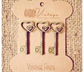 Double heart Key Brass Charm Metal