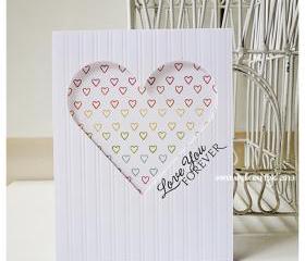 Valentine Day Outline heart Print handmade card for sale 