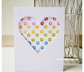 Valentine Day Circle heart Print handmade card for sale 