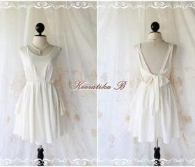 A Party - V Shape Style - Cocktail Wedding Bridal Party Bridesmaid Dinner Dress Warm Ivory Color Deep Back Style Gorgeous Looks