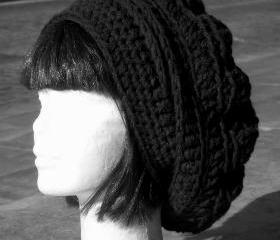 Slouch beret hat oversized black baby wool blend