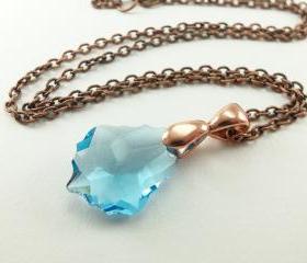 Aqua March Birthstone Necklace Aquamarine Necklace Antiqued Copper Necklace
