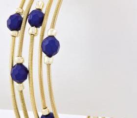 Blue Sailor Beaded Coil Bracelet 