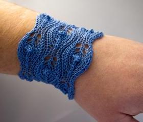 Mist Drops - Wide Lace Bracelet - Hand Knitted Cotton Lace Cuff