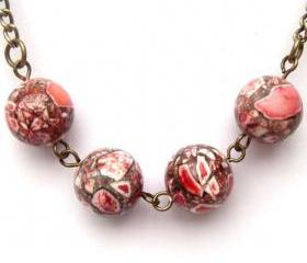 Antiqued Brass Pink Africa Turquoise Necklace