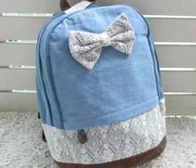 Stylish blue bow lace backpack