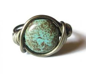 Boho Turquoise Ring Custom Size in Gunmetal