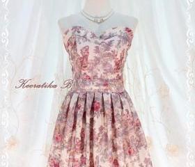 A Lovely Queen - Strapless Classic Cocktail Dress Light Cream Playful Floral Girls Print Giant Bow Party Night Prom Wedding Bridesmaid