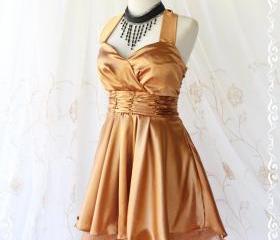 Cinderella Story II Goddess Cocktail Dress Asymmetric Hem Golden Satin Color Longer Gold Organza Lining S
