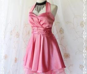 Cinderella Story II Goddess Cocktail Dress Asymmetric Hem Pink Satin Color Longer Organza Lining S